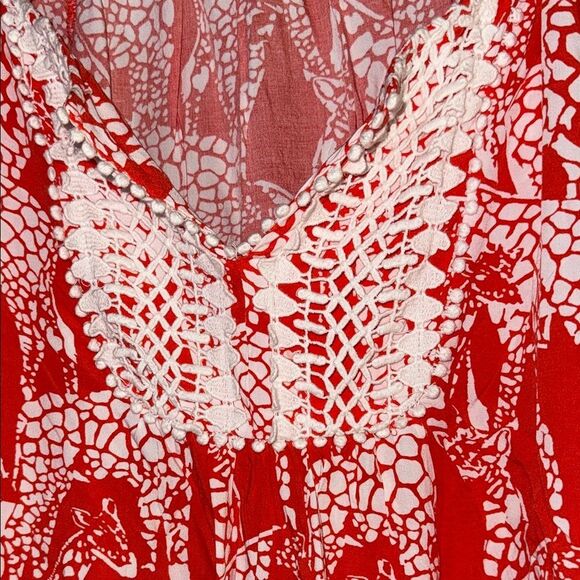 Orange and White Smocked Tunic with Relaxed Fit - Picture 3 of 12